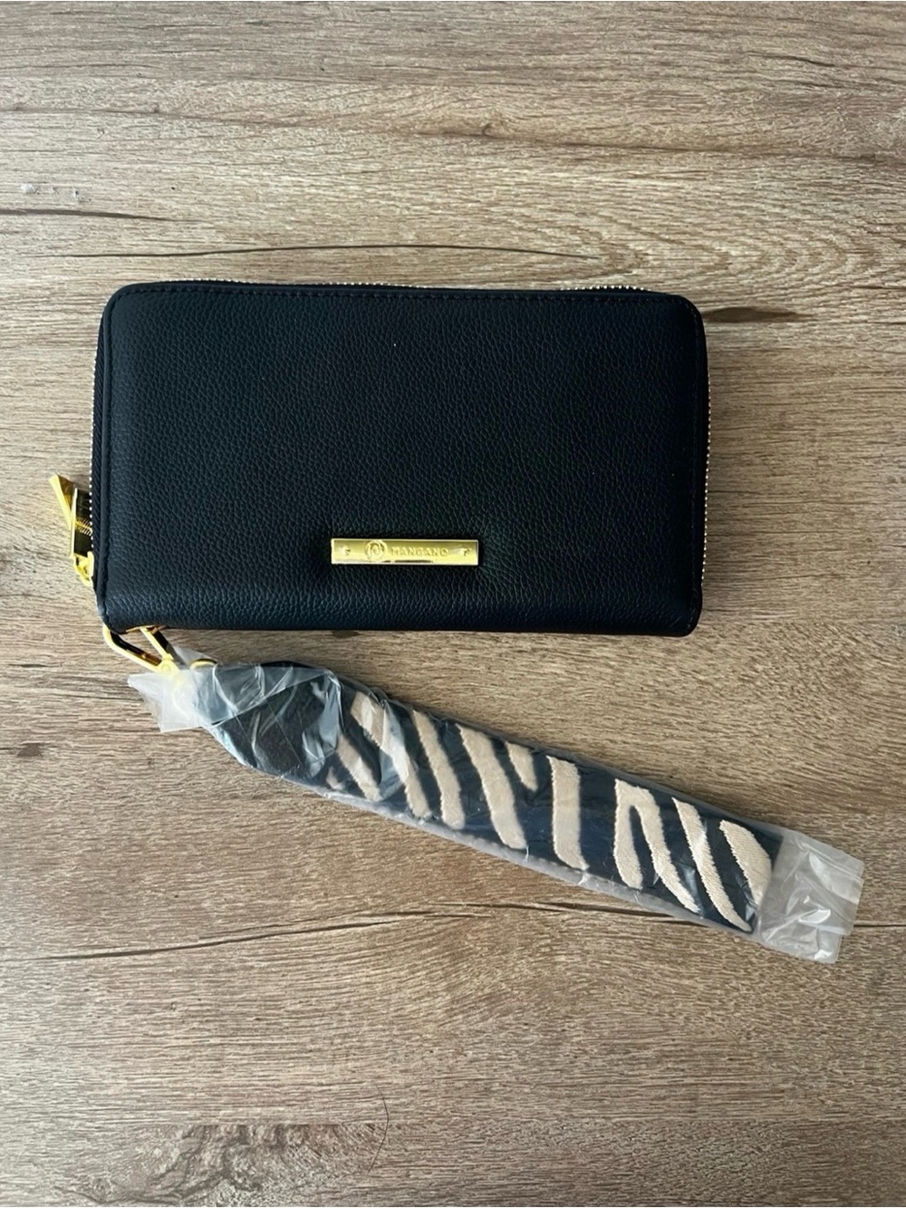 Joy Mangano Double Wallet Wristlet Black Leather - New